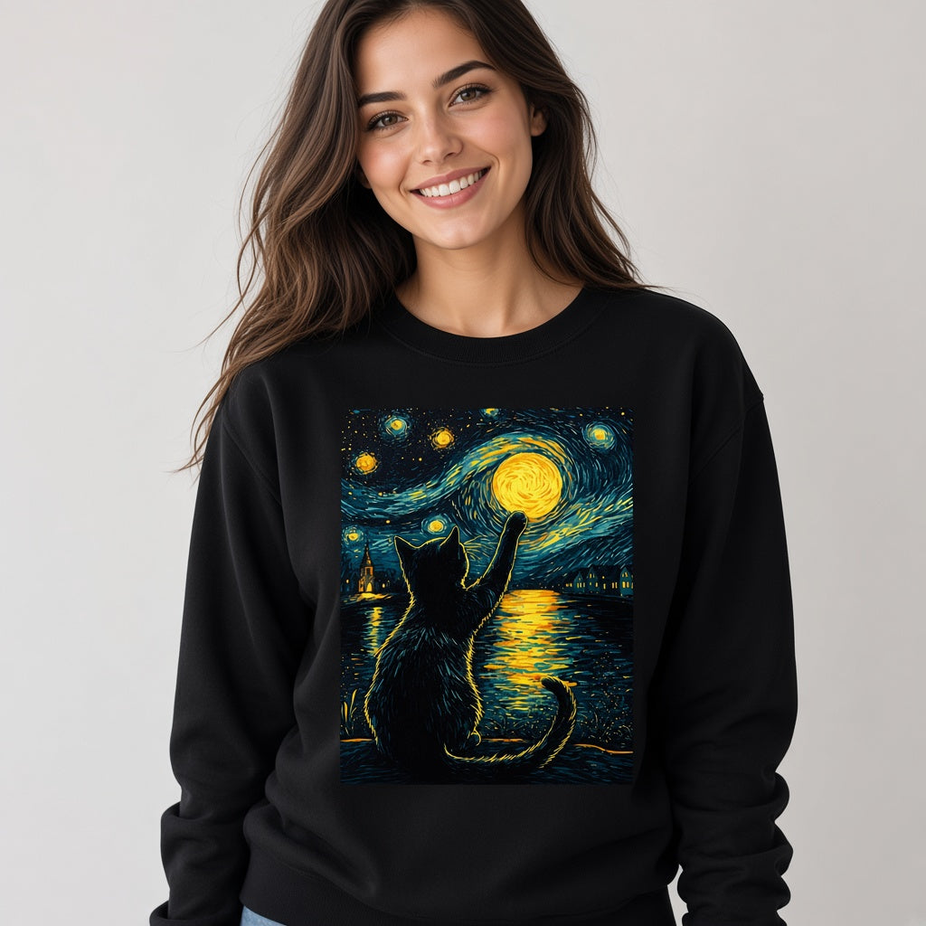 Starry Night with a Cat: Vincent van Gogh Style Sweatshirt
