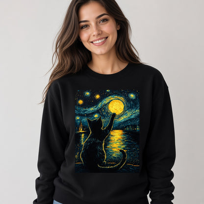 Starry Night with a Cat: Vincent van Gogh Style Sweatshirt