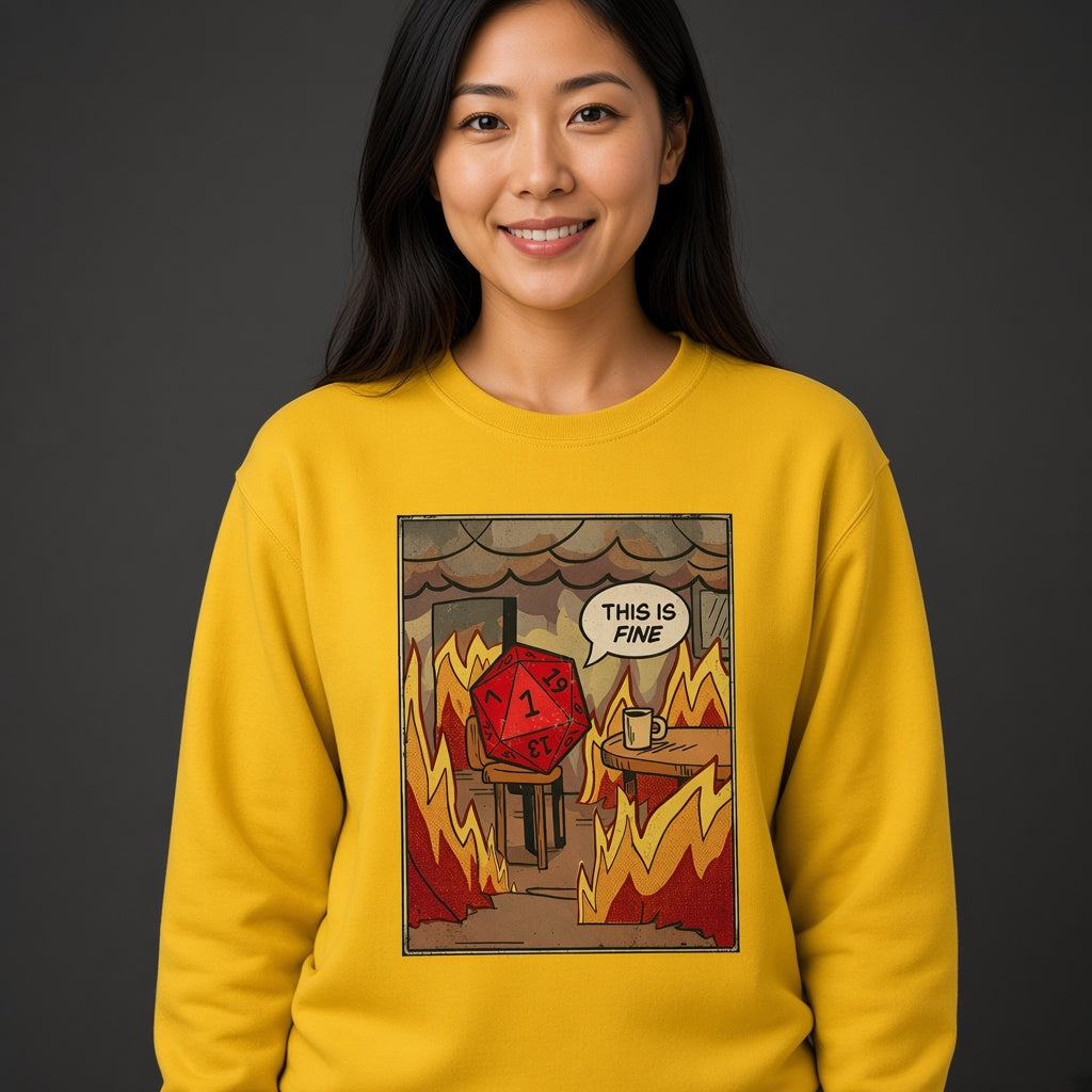 This Is Fine Funny D&D D20 Sweatshirt