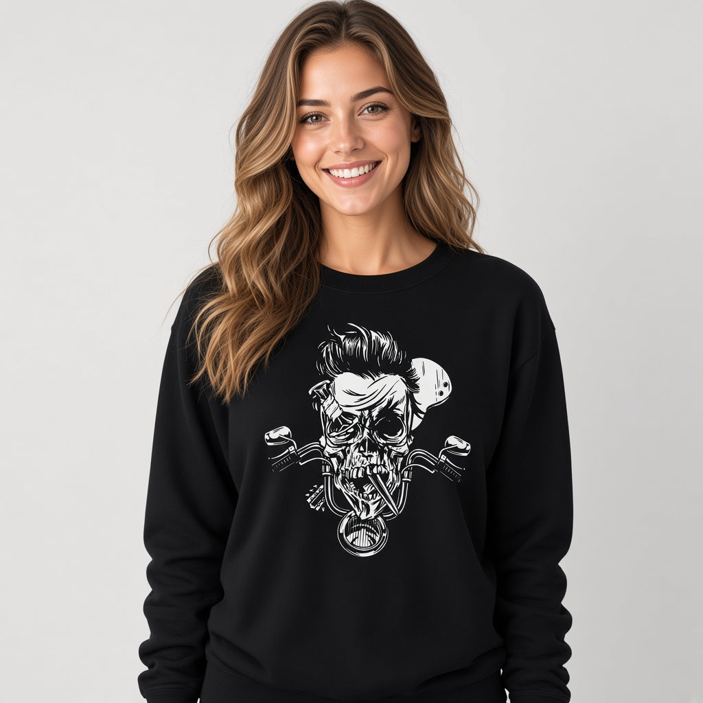 Rocker biker skeleton sweatshirt, funny sweatshirt, graphic shirts, unisex tshirt, printed sweatshirt