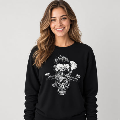 Rocker biker skeleton sweatshirt, funny sweatshirt, graphic shirts, unisex tshirt, printed sweatshirt