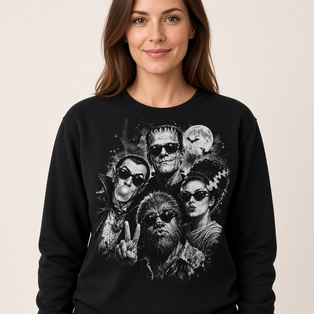 Retro Halloween Monster Selfie Frankenstein Werewolf Dracula Funny Sweatshirt