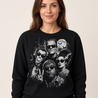 Retro Halloween Monster Selfie Frankenstein Werewolf Dracula Funny Sweatshirt