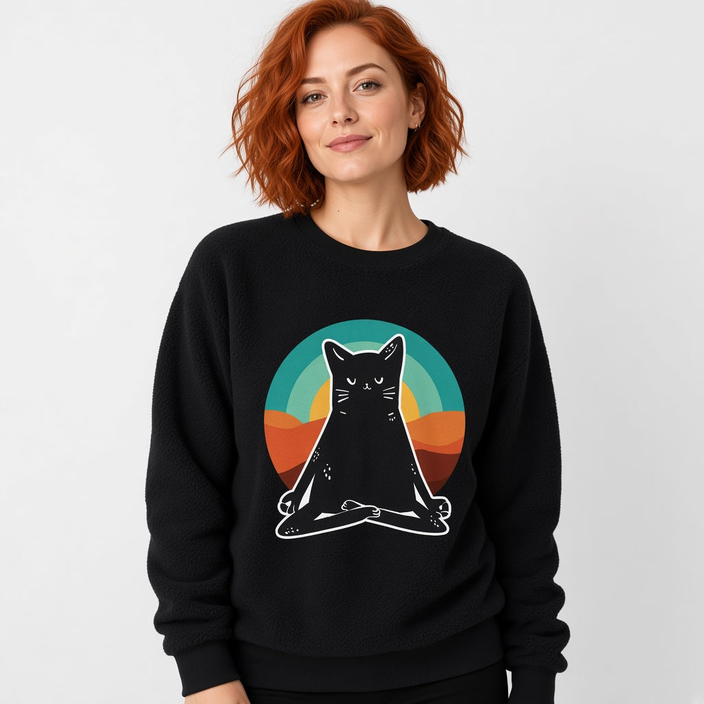 Black Cat in Yoga Position Retro Sweatshirt, Funny Unisex sweatshirt