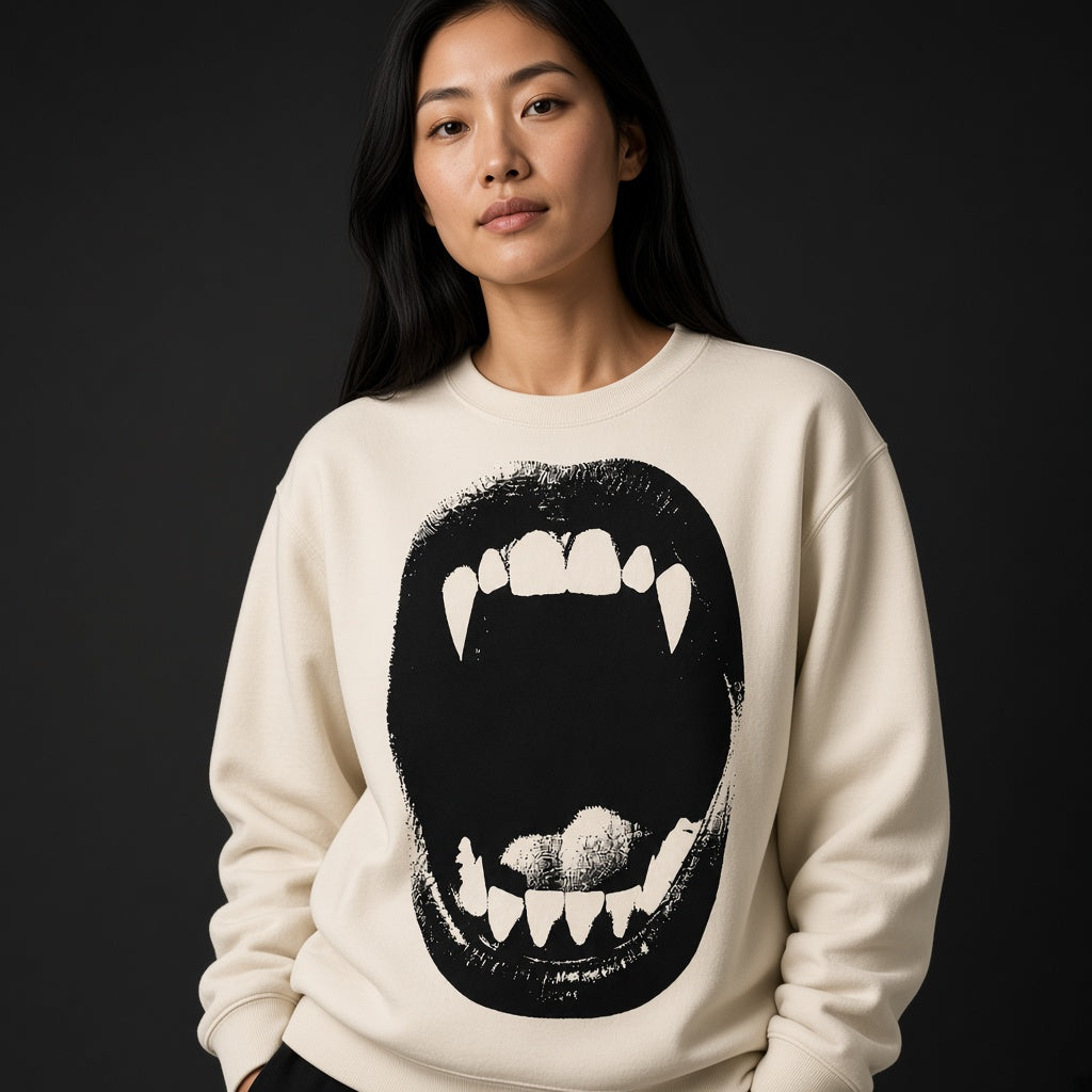 Vampire Fangs Scream Mouth Funny Halloween Sweatshirt
