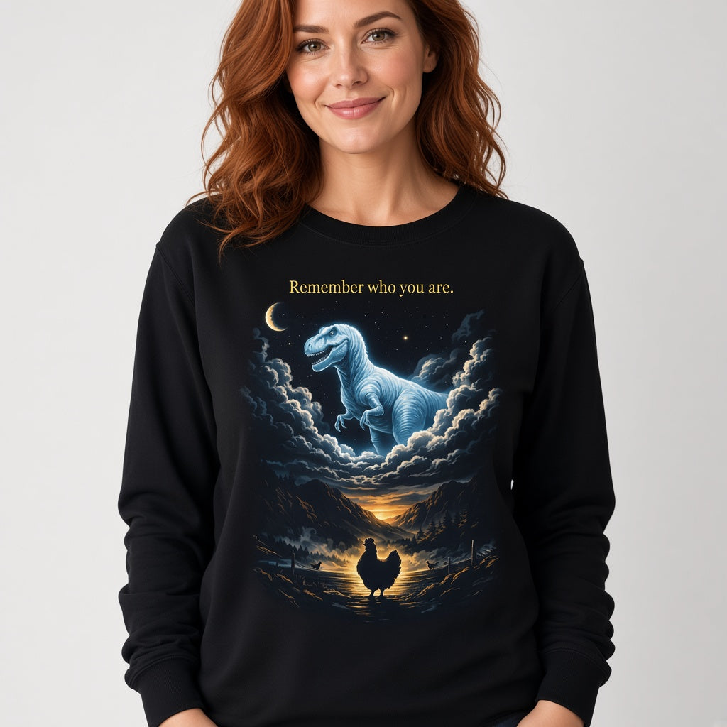 Remember Who You Are Funny Chicken and T-Rex Sweatshirt