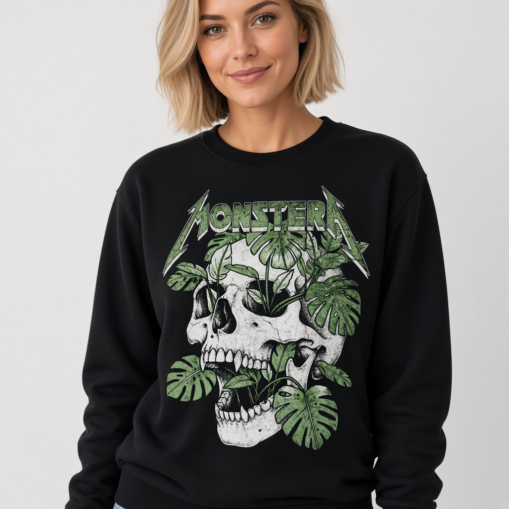 Monstera Funny Skull Plant Sweatshirt