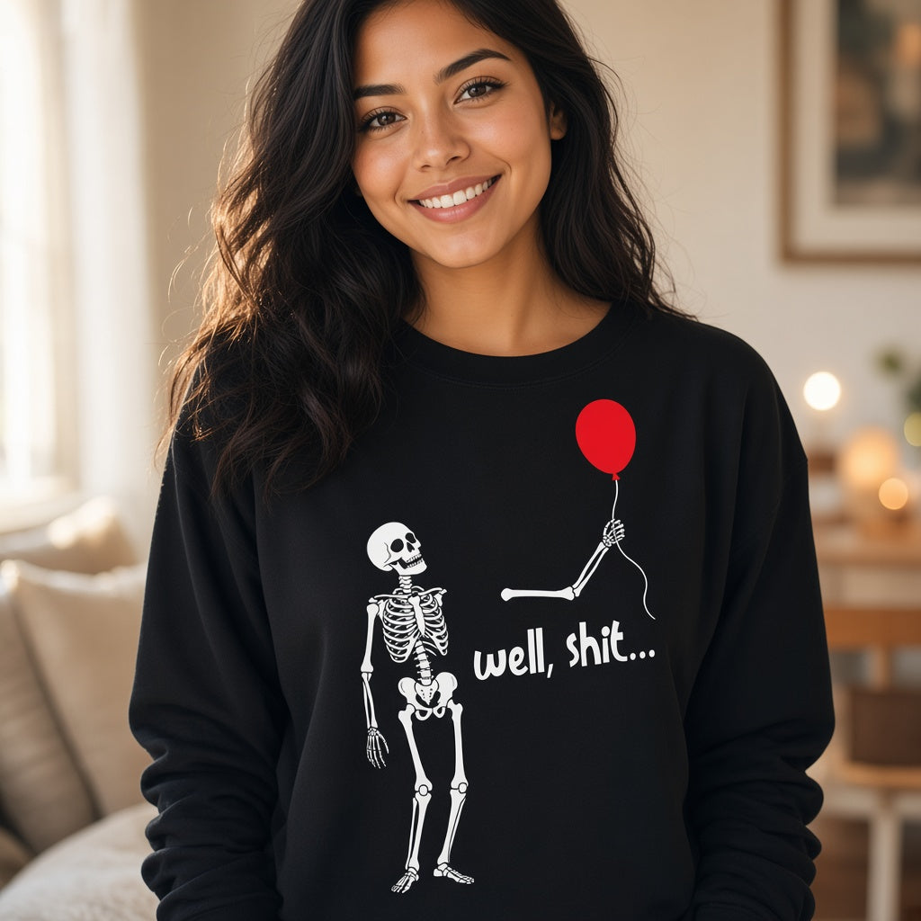 Well Shit Funny Skeleton Balloon Sweatshirt