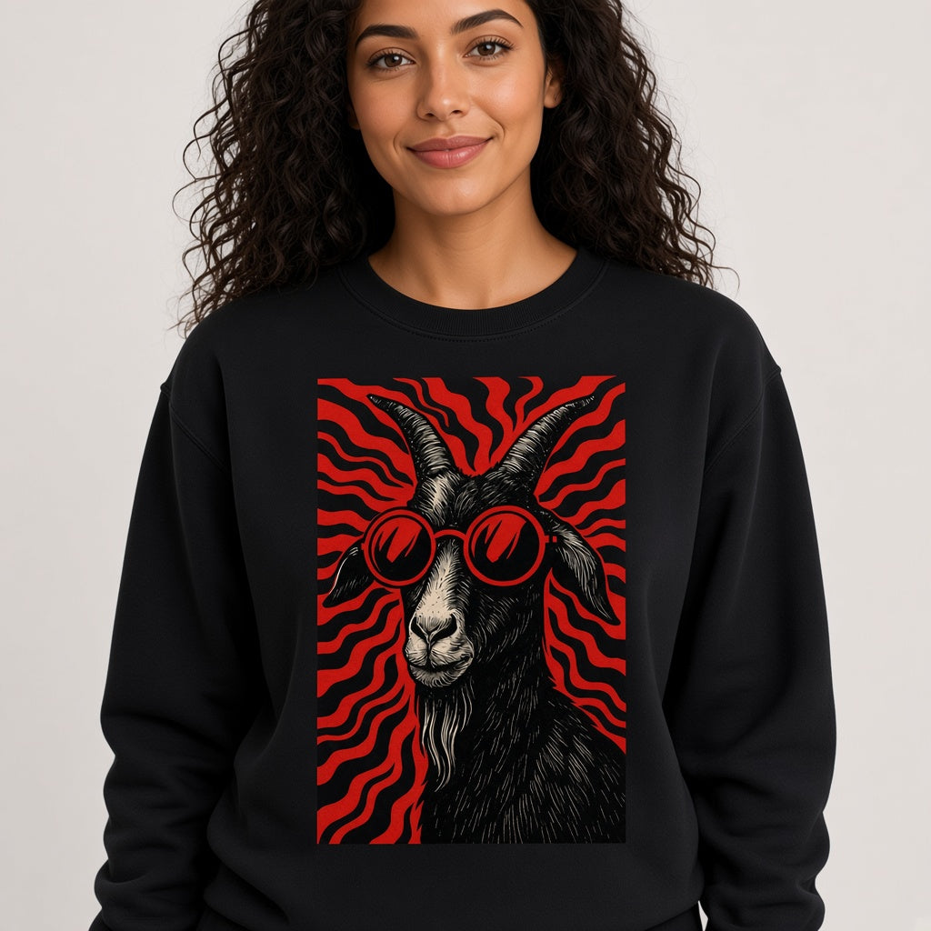 Cool Goat in Red Sunglasses Retro Sweatshirt