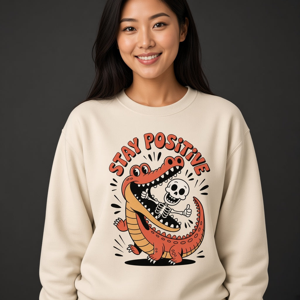Stay Positive Funny Alligator Skeleton Sweatshirt