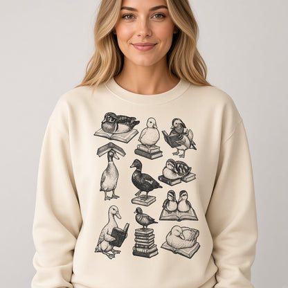 Cute Retro Sweatshirt with Reading Ducks for Book Lovers