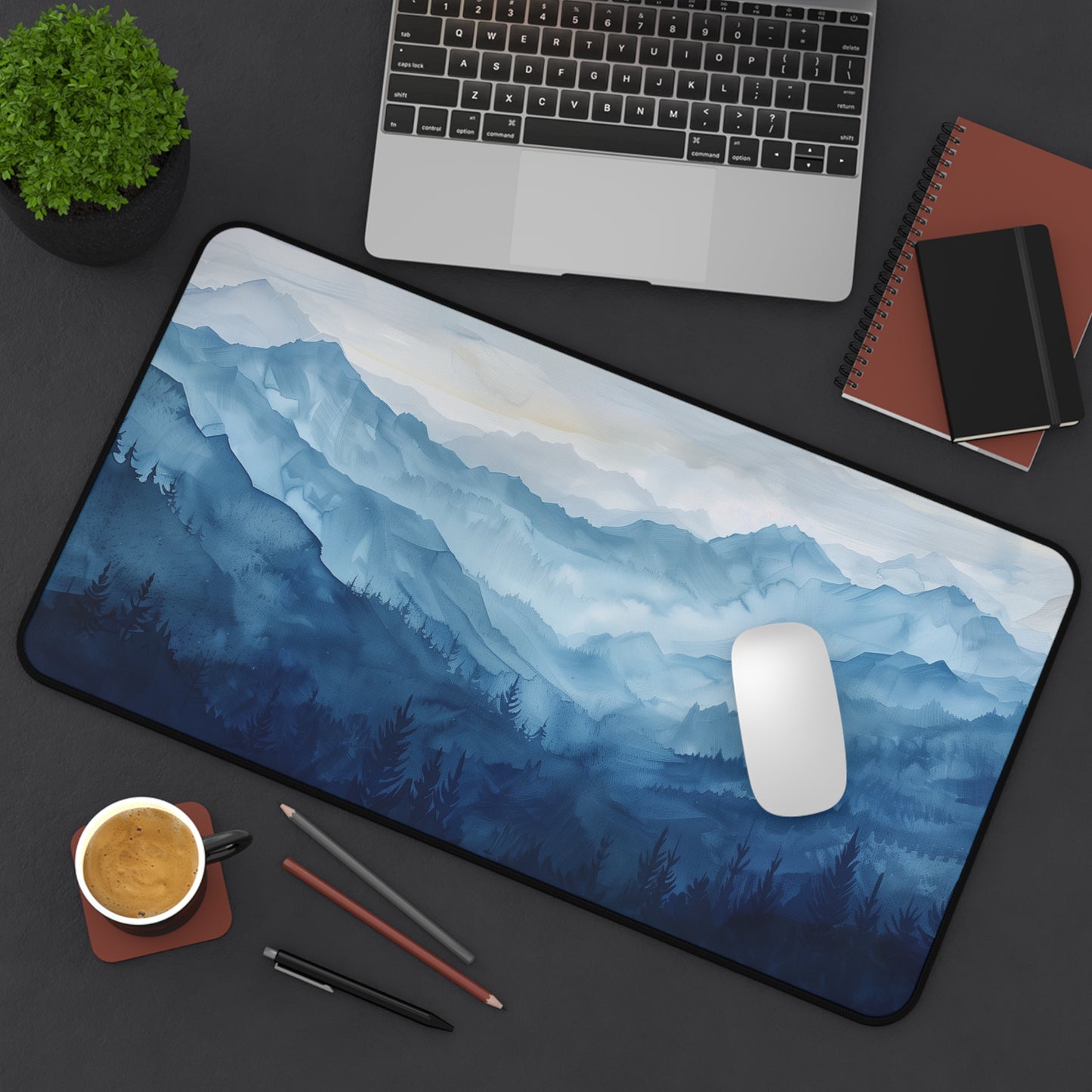 Indigo Mountains 2 Desk Mat, Gaming keyboard matt, mousepad large, XXL extended deskpad mouse pad