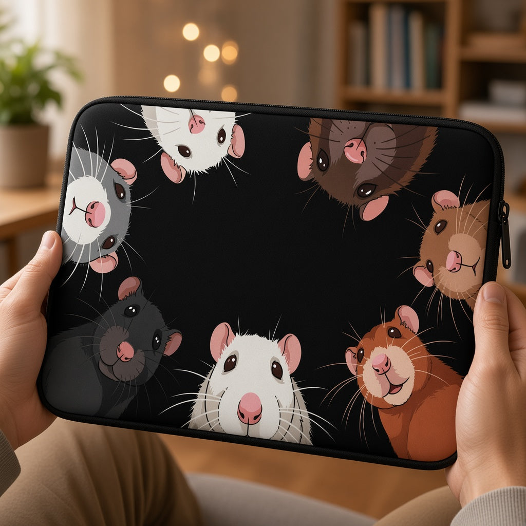 Cute Rats Peeking In on a Black Laptop Sleeve