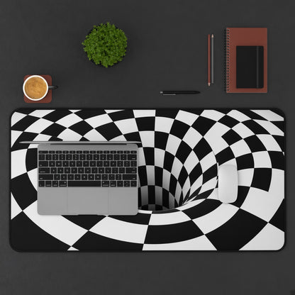 Black and White Checkerboard Tunnel Illusion Desk Mat