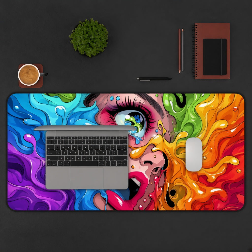 Colorful Paint Drip Pop Art Face Desk Mat