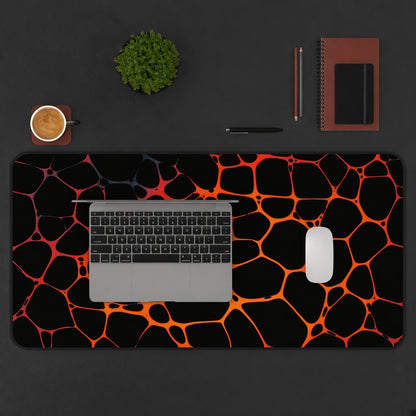 Black and Orange Glowing Lava Cell Abstract Desk Mat