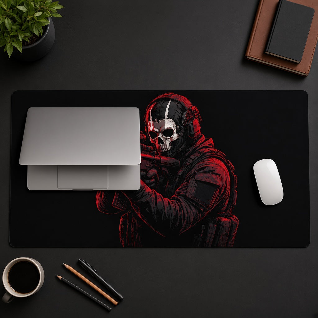 Red Skull Mask Tactical Soldier Desk Mat