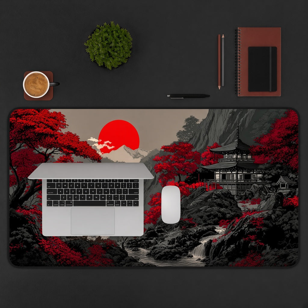 Red Maple Trees and a Red Sun Desk Mat