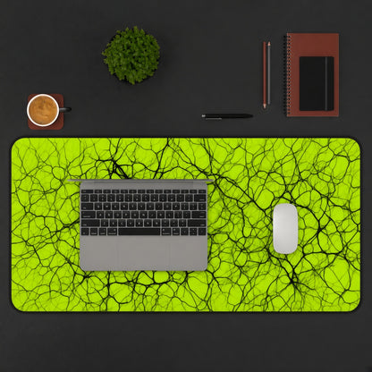 Neon Yellow and Black Neural Web Abstract Desk Mat