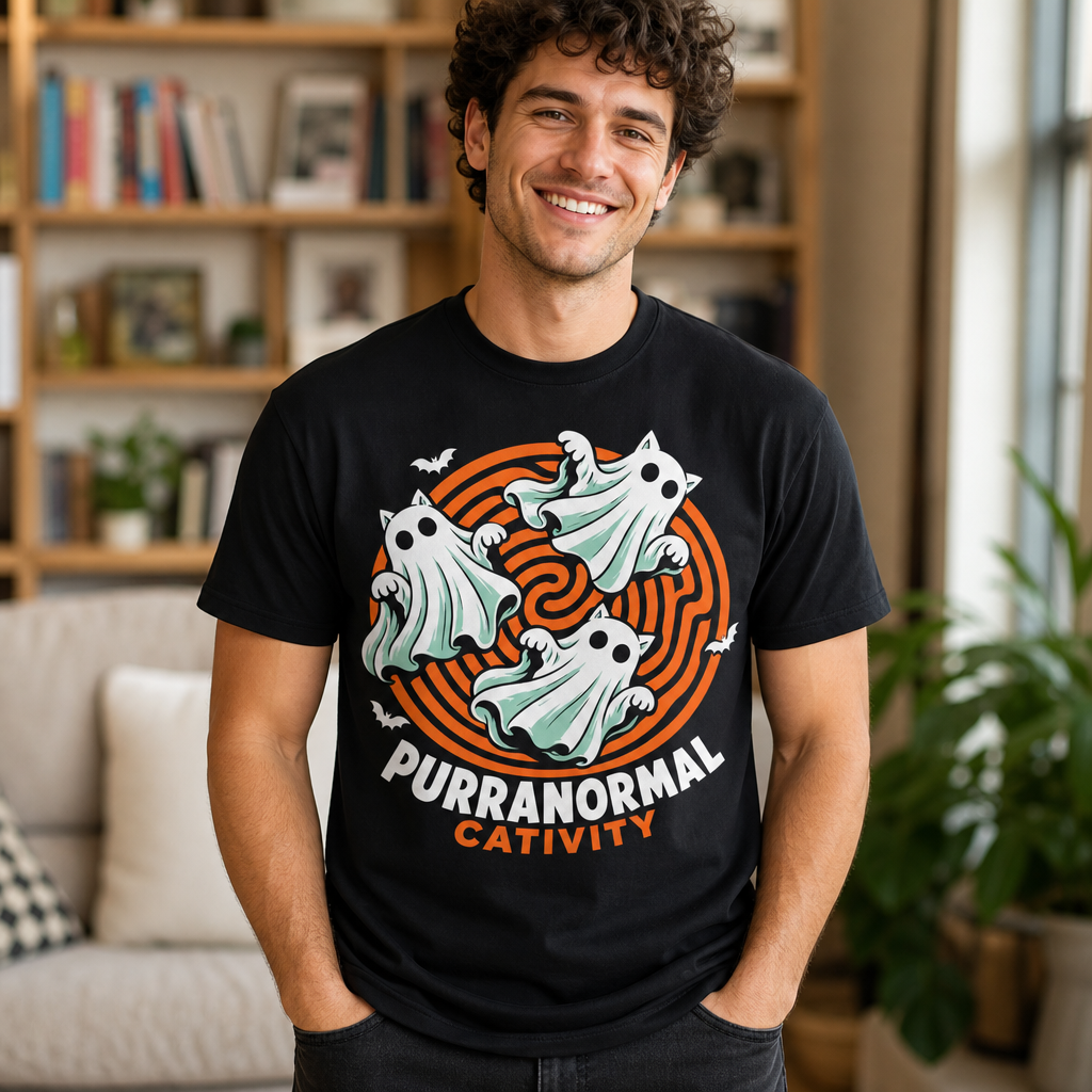 Purranormal Cativity Ghost Cat Halloween Funny Parody T-Shirt