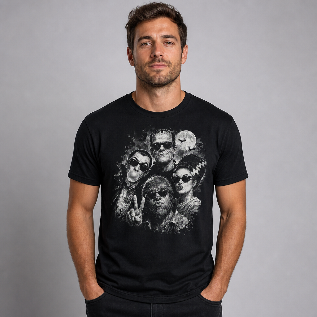 Retro Halloween Monster Selfie Frankenstein Werewolf Dracula Funny T-Shirt