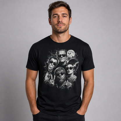 Retro Halloween Monster Selfie Frankenstein Werewolf Dracula Funny T-Shirt