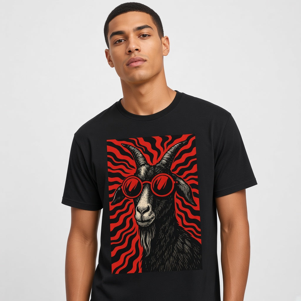 Cool Goat in Red Sunglasses Retro T-Shirt