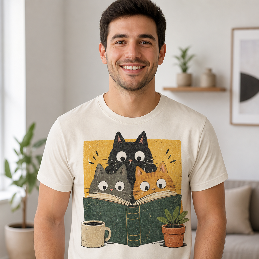 Retro Reading Cats T-Shirt