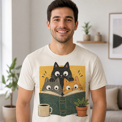 Retro Reading Cats T-Shirt