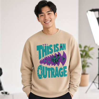 This Is an Outrage Funny Grumpy Cat Riding a T-Rex Sweatshirt