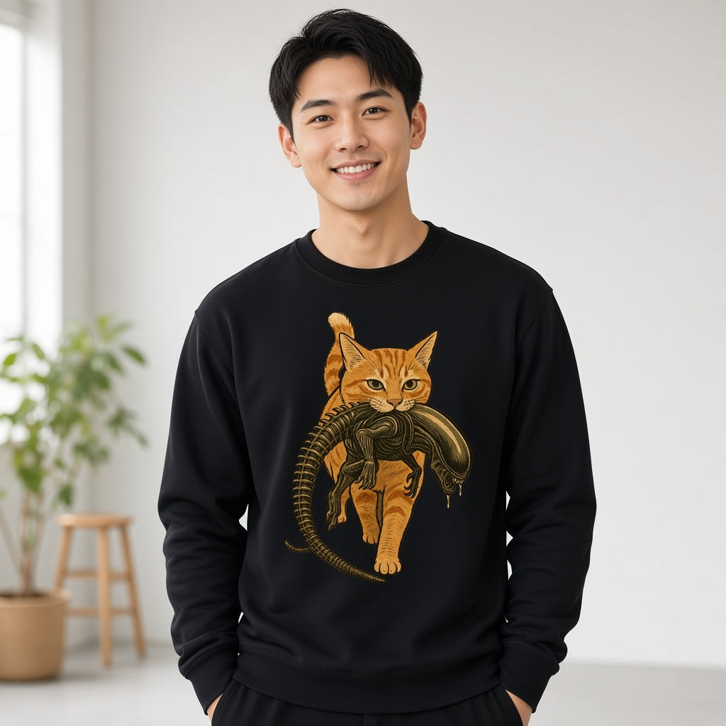 Funny Orange Cat Carrying an Alien Space Monster Sweatshirt