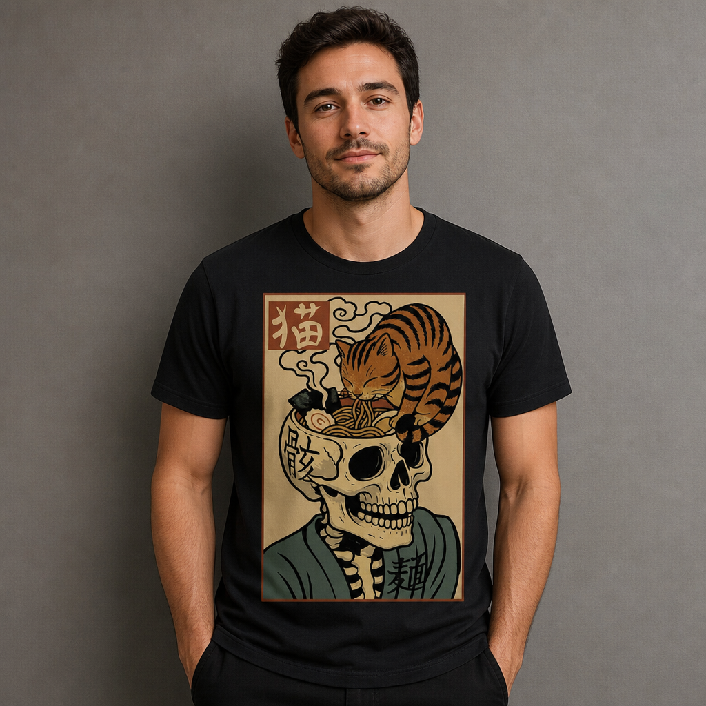 Cat Ramen Skull T-Shirt