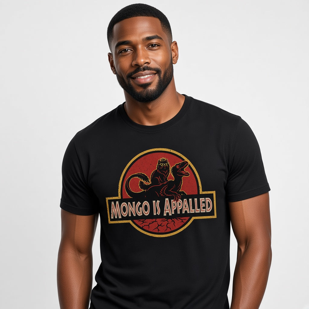 Mongo Is Appalled Funny Cat Riding Dinosaur T-Shirt
