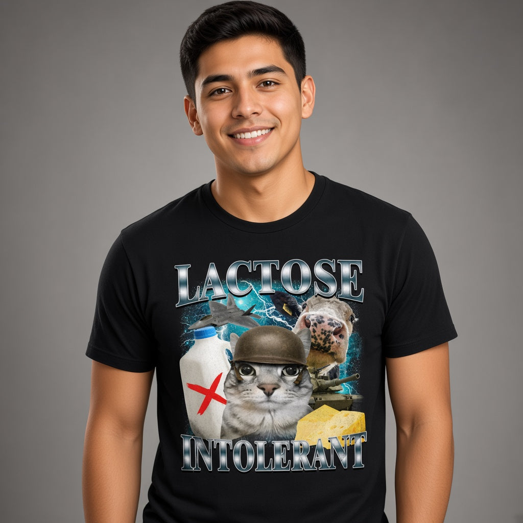 Lactose Intolerant Funny Cat Graphic T-Shirt