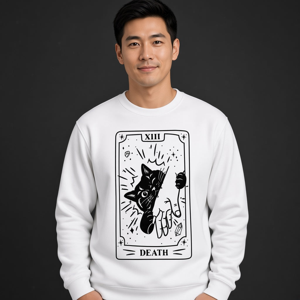 Funny Death Tarot Sweatshirt with a Black Cat