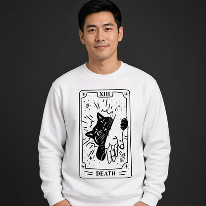 Funny Death Tarot Sweatshirt with a Black Cat