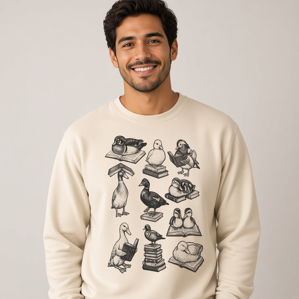 Cute Retro Sweatshirt with Reading Ducks for Book Lovers