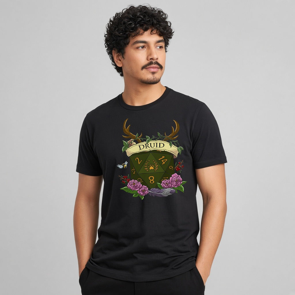 Floral Druid Dice Crest T-Shirt for D&D Players