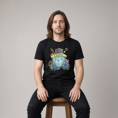 Cleric Dice Crest T-Shirt for D&D Players