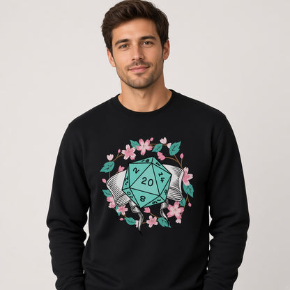 Floral D20 Dice Sweatshirt with Cherry Blossoms for RPG