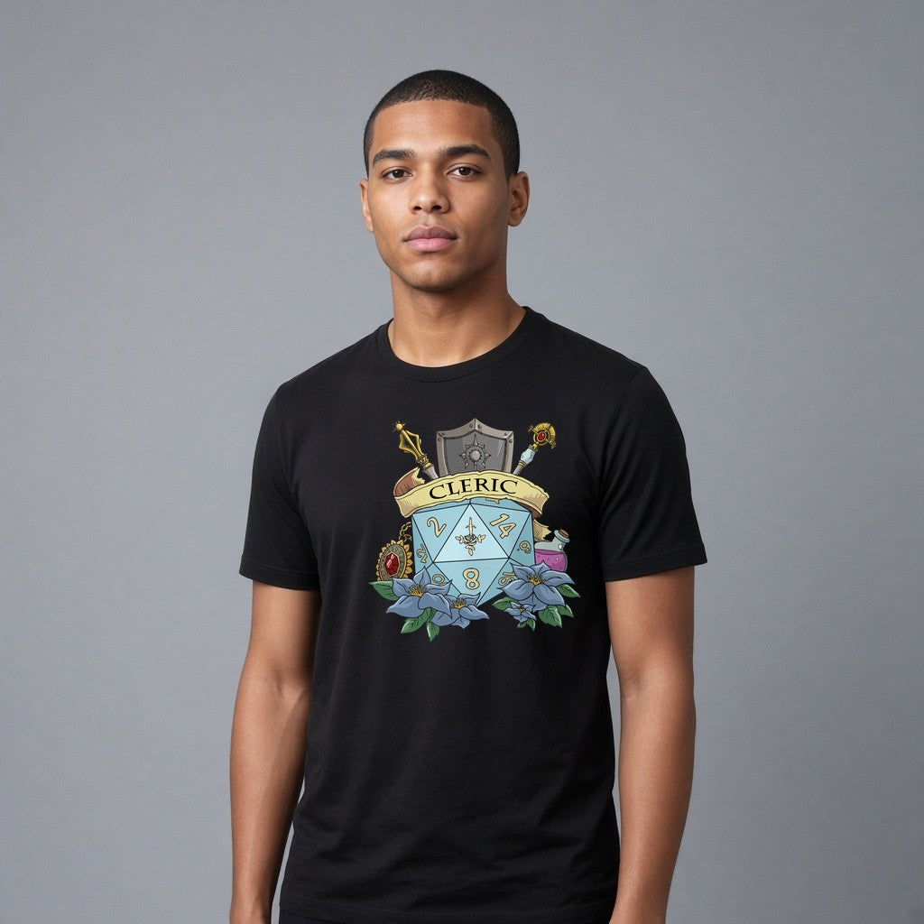 Cleric Dice Crest T-Shirt for D&D Players