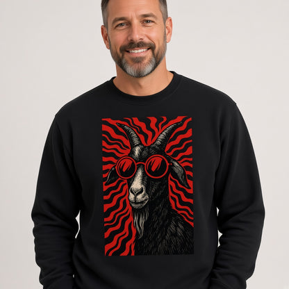 Cool Goat in Red Sunglasses Retro Sweatshirt