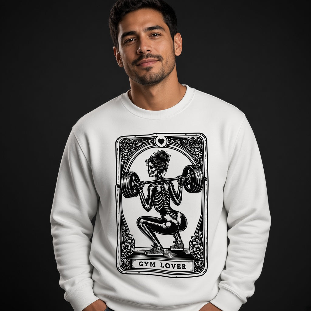 Funny Gym Lover Sweatshirt with a Squatting Skeleton