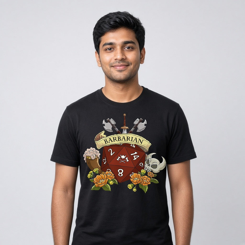 Barbarian Dice Crest T-Shirt for D&D Players
