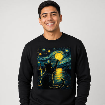 Starry Night with a Cat: Vincent van Gogh Style Sweatshirt