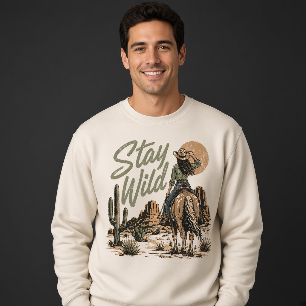 Stay Wild Western Sweatshirt with Cowboy Print