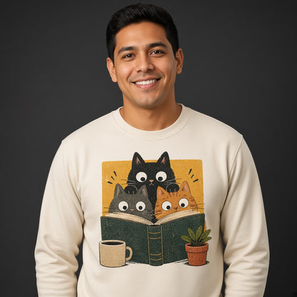 Retro Reading Cats Sweatshirt