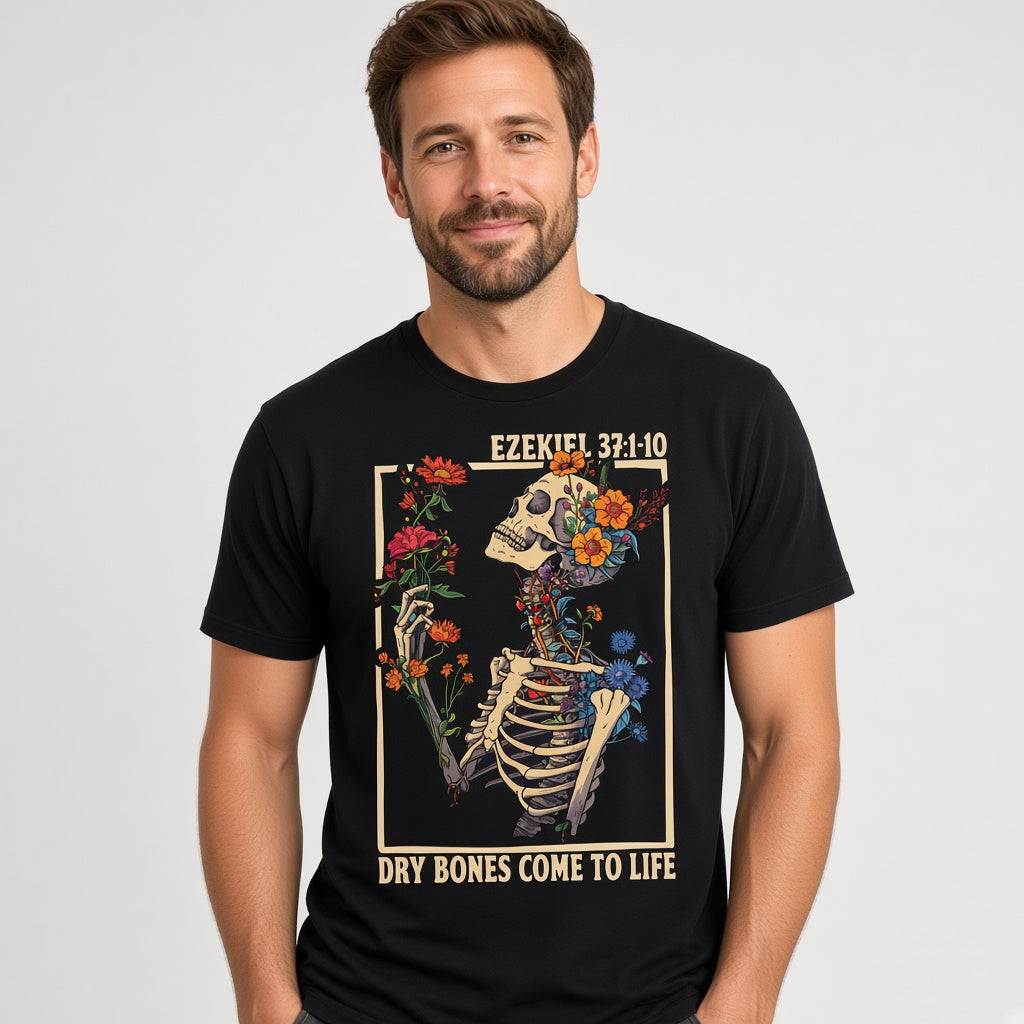 Ezekiel 37 Dry Bones Come to Life Christian Floral Skeleton T-Shirt