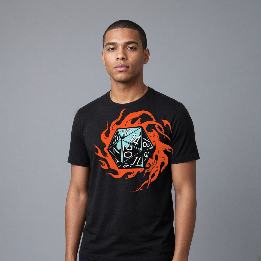 Flaming Dice T-Shirt for D&D Players