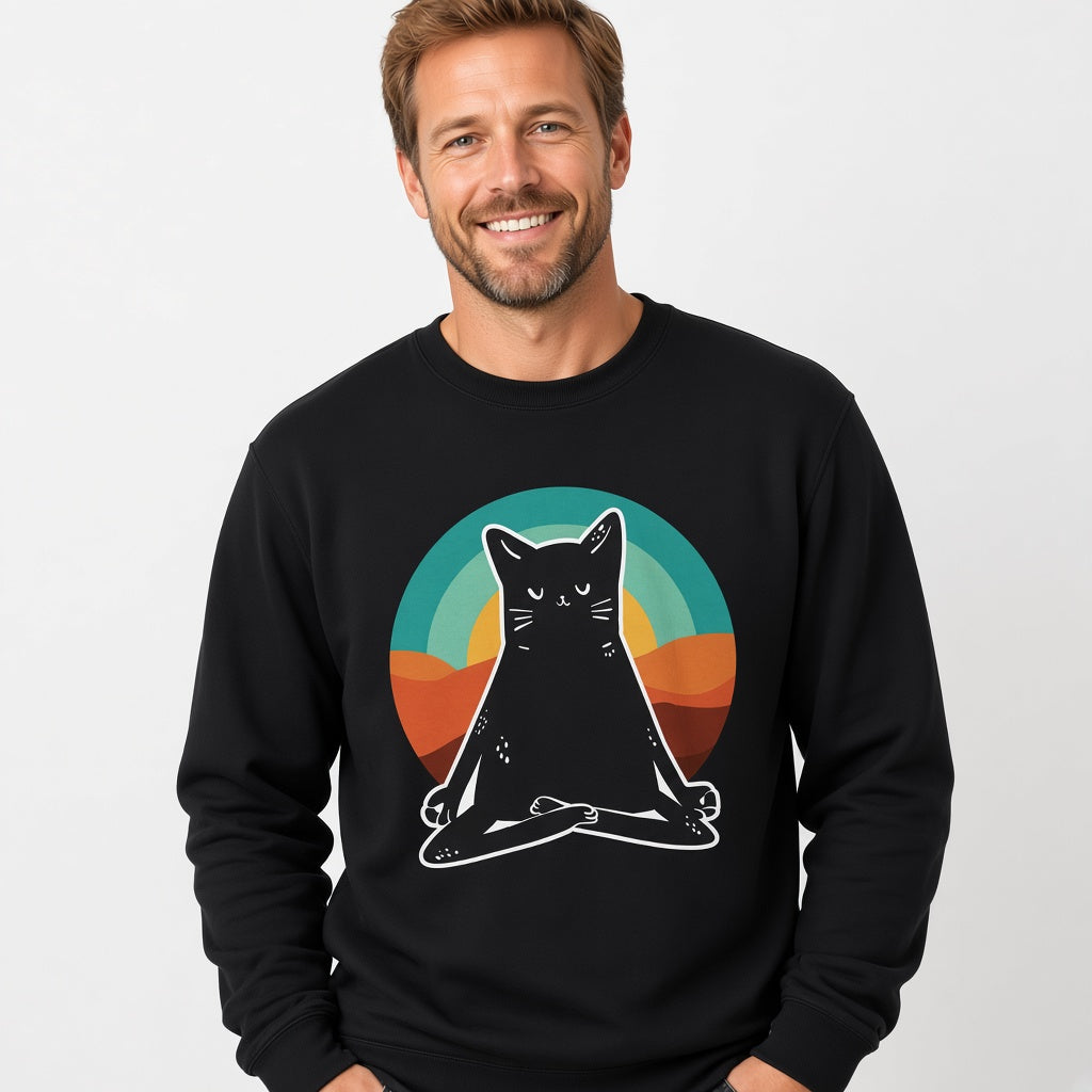 Black Cat in Yoga Position Retro Sweatshirt, Funny Unisex sweatshirt